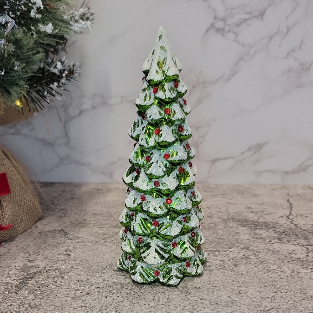 Green glass light up christmas tree